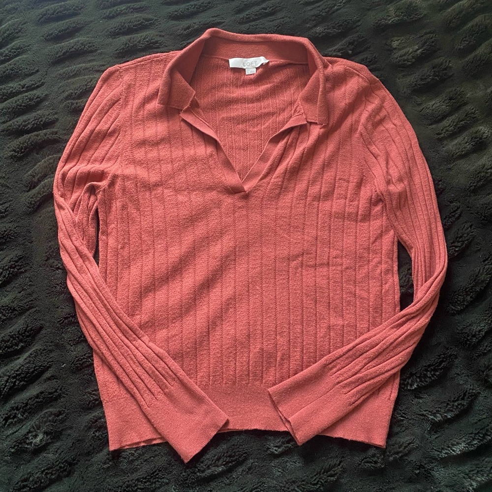 LOFT Collared Longsleeve Polo Sweater, Size L